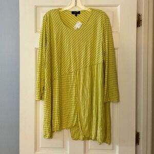 Comfy USA Amy Top Yellow Pinstripe Tunic 1X NWT Asymmetrical Lagenlook Artsy
